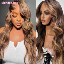 200% Density Body Wave 13x4 Lace Front Wig Human Blended Hair 13x6 HD Lace Frontal Human Blended Hair Wig - Pre-Plucked Unprocessed Virgin Hair Natural Body Wave Texture, Breathable Lace Base With Body Wave 250% Density 13x4 HD Lace Frontal & Pre-Plucked Hairline For Seamless Blend, Comfortable & Durable Wig For Women - S4/27 - View 12