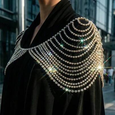 1 قطعة سلسلة كتف متعددة الطبقات، سلسلة جسم مثيرة مرصعة بالراين ستون للحفلات والنوادي الليلية، بطراز أوروبي وأمريكي