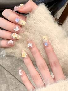 24片风月星蝶亮片透明清新美甲贴片，约会外出完美之选 - 彩色 - 查看 4