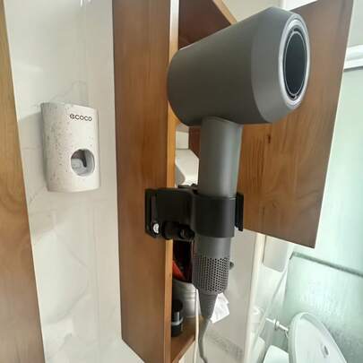 1pc Metal Hair Dryer Holder, Strong Grip Floating Bathroom Shelf For Hair Dryer Storage, Hands-Free Use, Anti-Drop Design