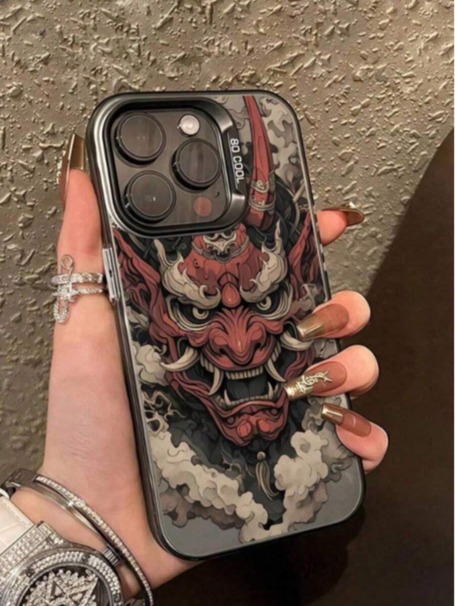 1pc Skull & Ghost Face Pattern Phone Case, Shockproof Creative Matte Frosted Phone Cover, Holiday Gift, Gift For Kids - Multicolor - View 1