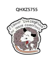 1枚负鼠表情包珐琅徽章“在这种情况下，我甚至无法‘生活、欢笑、爱’”，卡通胸针礼物 - 彩色 - 查看 12