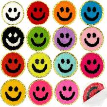 [4/9/15pcs Joyful Face Embroidered Patches] Joyful Face Chenille Embroidered Patches, Self-Adhesive Appliques For DIY Clothing And Accessories - Multicolor - View 11