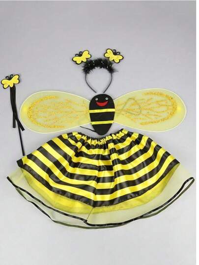 4pcs/Set Holiday Party Bee Wing Dress Costume Set, Suitable For Various Parties, Dance Performances, Halloween