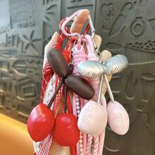 1pc Sweet And Cool Cherry Bag Pendant Woven Rope Lace Beaded Keychain, Available In Multiple Colors, Bag Accessory - 黑色 - 查看 1