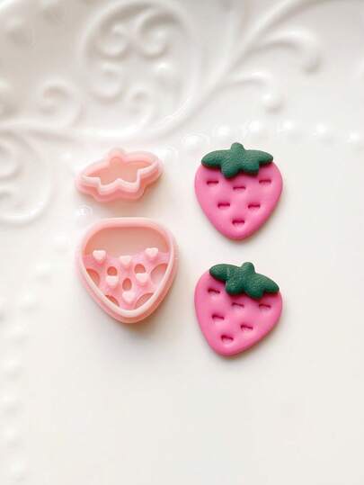Polymer Clay Cutter 2pcs Set - Sweet Strawberry Clay Cutting Molds For DIY Earrings Jewelry Making, Miniature Strawberry With Leaf Clay Cutters - Perfect Gift For DIY Enthusiasts