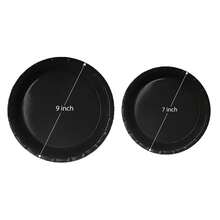 7英寸+9英寸豪华黑色圆形纸盘套装，适用于婚礼甜点及主菜盛放、生日派对蛋糕、周年纪念宴会、商务茶歇自助餐、节日聚会、牛排意面、下午茶点心等场合，优雅黑色餐具。 - 黑色 - 查看 9