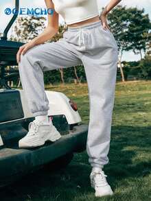 GEMCHO Women's Polyester Sweatpants With Pockets, Knit Fabric With Slight Stretch, Casual Jogging Pants Suitable For All Seasons - Light Grey - View 6