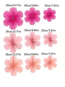 9pcs Handmade Pink Paper Flower Decor Set, Suitable For Birthday, Anniversary, Spring Party And Wedding - No Battery Required, Background Decor, Wall Decor - Multicolor - View 9