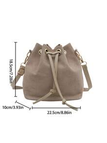 Women's Drawstring Mini Bucket Bag, Quilted Casual Outdoor Shoulder Bag - Khaki - View 6