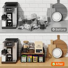 1pc Space Saving Kitchen Countertop Storage Rack With Drawers And Mesh Baskets, Coffee Pod, Tea Bag Organizer, Wood Tea Organizers And Storage Chest, Teabag Holder With Storage Drawer, Tea Station Chest Display Container Box For Countertop Kitchen - Brown - View 9