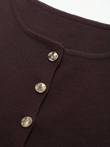 Women's Gold Button Decorated Casual Knit Vest - Brown - View 3