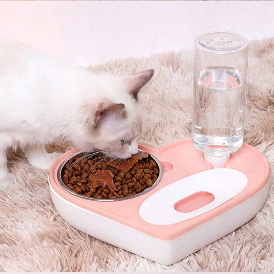 Heart-Shaped Moisture-Proof Dual-Use Pet Bowl, Suitable For Small/Medium Dogs And Cats, Automatic Water Dispenser And Food Bowl