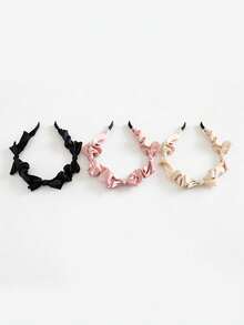 三件套甜美缎面蝴蝶结发带，优雅百搭，飘逸的黑色、白色和粉色发带，完美适合日常造型。 - 彩色 - 查看 2