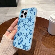1pc Minimalist Ocean Life Pattern TPU+PC Dual-Layer Blue Jelly Phone Case, 2.5mm Thick, Protective & Fashionable, Suitable For Both Men And Women, Ideal Choice For Summer, Cute Macaron Colors, Compatible With IPhone 11 12 13 14 15 16 16Pro 16ProMax/17, - Blue - View 4