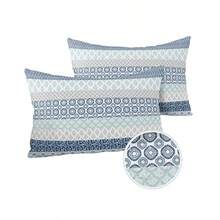 Juego de 2 fundas de almohada impermeables al aire última intervensión juego de 2 fundas de almohada lumbares de rayas bohemias azules de 20 x 12 pulgadas estilo bohemio fundas de cojín decorativas - Boho azul - Ver 1