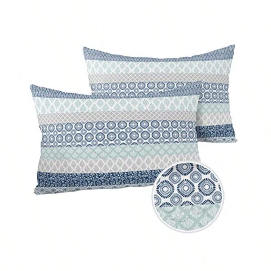 Juego de 2 fundas de almohada impermeables al aire última intervensión juego de 2 fundas de almohada lumbares de rayas bohemias azules de 20 x 12 pulgadas estilo bohemio fundas de cojín decorativas - Boho azul - Ver 1