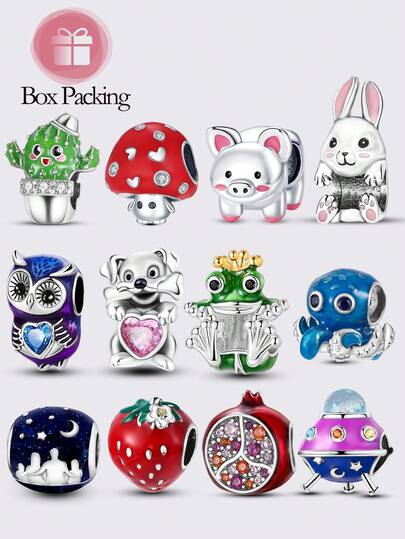 1 Pieces Original Design Silver Color Charms Beads For Women Cute Style Animals Octopus Puppy Owl Charms Colorful Glaze High Quality Cubic Zirconia Inlay Elegance Jewelry Gifts Fits Original Bracelet & Necklace DIY Making