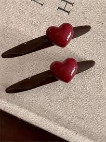 1pc Retro Chocolate Brown Heart Shaped Hair Clip, French Style Side And Bangs Clip, Sweet Vintage High-End Hair Accessory For Women Valentine's Day Valentines Claw Clips Hair Claws Hair Barrettes, School Stuff, Hair Accessories, Head Accessories - 黑色 - 查看 9