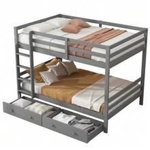 Bunk Bed, 140 X 200 Cm, Children's Bed With Drawers, Storage Space, High Guardrails, Grey - Grey - View 5