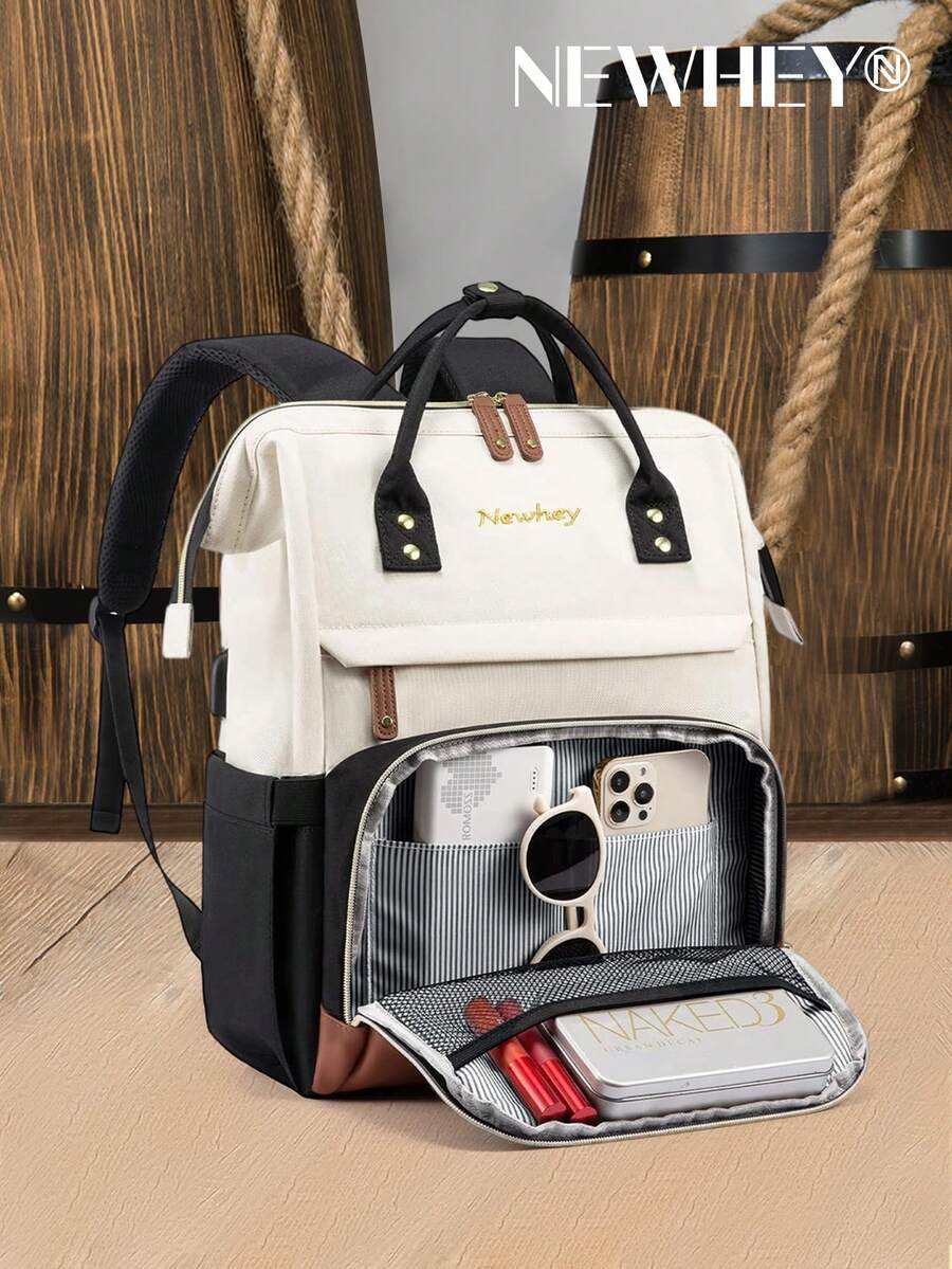 NEWHEY Mochila impermeable antirrobo de 17.3 pulgadas para hombres, mochila ligera para viaje/trabajo con múltiples bolsillos para portátil - Negro - Ver 1