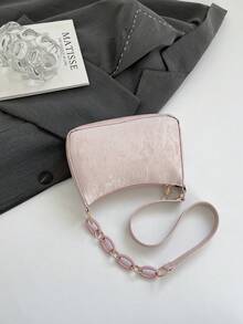 Shiny Chain Shoulder Bag, Baguette Bag, Suitable For Shopping, Dating, Parties, And Commuting, Adjustable Shoulder Strap, Simple And Elegant Ladies Shoulder/Underarm Bag - Pink - View 6