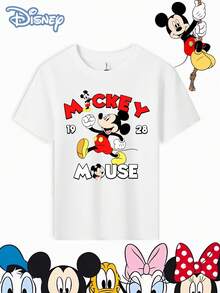 Mickey Mouse 1928 Cute D Isney Cartoon Pattern Round Neck Pure Cotton Girls Short Sleeved T Shirt Printed With Disney Animated Character Patterns Spring Summer Style Round Neck Made Of Soft Comfortable Breathable Fabric Suitable For Daily Wear Shopping Parties And Gatherings And Can Also Be Used As A Gift - 白色 - 查看 2