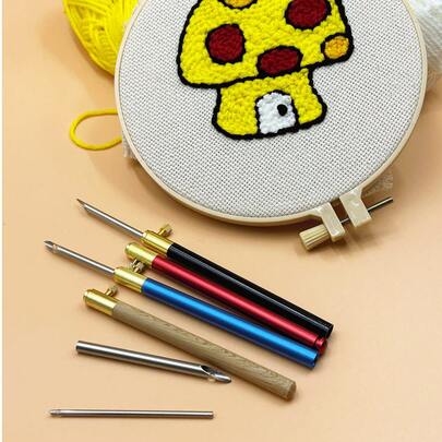 Set de 3 piezas de agujas de punch de metal intercambiables con mango antideslizante, adecuado para proyectos de punch needle de manualidades para padres e hijos como colgantes de pared, fundas de almohada, posavasos, manteles individuales, encantos de bolso, decoración navideña