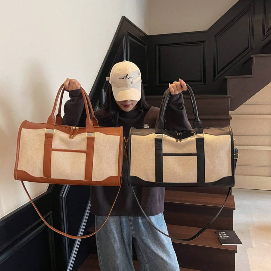 Bolsa de yoga, de gran capacidad, portátil y ligera, adecuada para viajes cortos, sencilla y versátil, bolso de hombro y bandolera para mujer. - Café - Ver 1