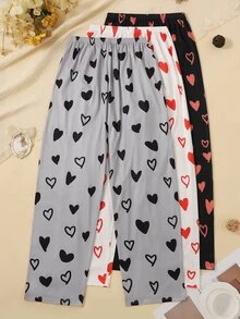 3pcs Comfortable Bear Print Sleepwear Pants For Women, Made Of Polyester Knit Fabric, Casual Style, Cozy Fit, Suitable For Spring, Summer, Autumn And Winter - Multicolor - View 2
