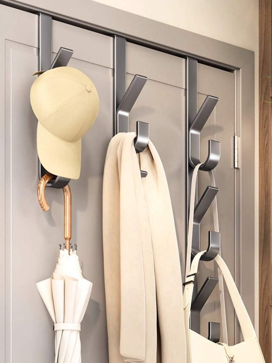 3pcs/1pc Easy To Install Door Hooks - Sturdy Metal Coat Rack For Hanging Clothes, Hats And Bags - Space-Saving Design, Suitable For Bedroom, Dorm And Cabinet - Grey - View 1