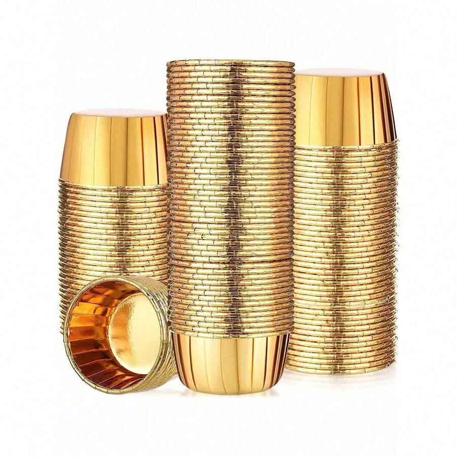 5/25/50/100个迷你金色纸杯蛋糕衬垫，耐热不粘烘焙杯，甜点杯，零食杯，适用于烘焙蛋糕、零食、水果、面包、饼干，派对装饰，非常适合生日派对、婚礼、母亲节 - 彩色 - 查看 1