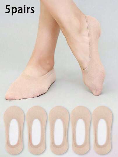 5 Pairs Women's Apricot Invisible Socks/Boat Socks, Lightweight, Soft, Comfortable, Breathable, Suitable For Daily Wear Or Outdoor, All Seasons