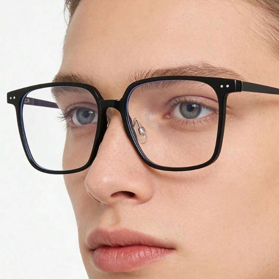 1 Paio di Occhiali con Montatura Quadrata Leggera, Montatura Ampia e Lusinghiera, Occhiali Unisex Semplici con Lenti Trasparenti, Versatili e Minimalisti - nero - Visualizzare 1