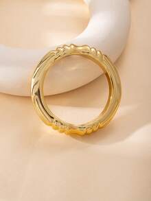 Set de 3 piezas de pulseras de plástico CCB con textura metálica y diseño geométrico simple y elegante, adecuado para uso diario de mujeres y como accesorio de moda para regalo - Dorado - Ver 2