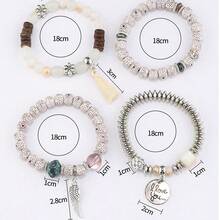 4pcs/Set Wing Tassel Multi-Layer Beaded Bracelet Set - White - View 2