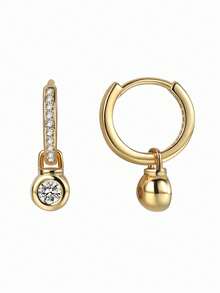 Women's Gold-Plated Clip-On Earrings, Fully Inlaid With Zirconia And Zirconia Pendant Accents, Minimalist Elegant Style, Suitable For Daily Commute And Workwear, An Ideal Gift For Fashion Enthusiasts - Gold - View 6