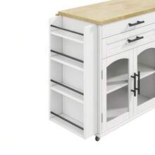 Isla de cocina móvil con superficie de trabajo plegable, carrito de cocina, 5 ruedas, múltiples soluciones de almacenamiento, especiero, cajón para cubiertos, 120 x 45 (70) x 90 cm - Blanco - Ver 9