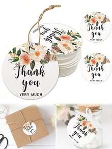 50 Stück Danke, dass Sie mit uns gefeiert haben Tags, Danke Tags für Partybegünstigungen, Papier Geschenk Tags mit 10M Juteschnur, geeignet für Hochzeit, Brautparty, Geburtstag, Party, Baby Shower Begünstigungen - Blumenanhänger - Übersicht 2