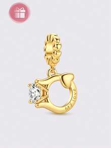 1pc Original Design Silver Charm Beads, Gold-Plated Starry Moon Cat Whale Pendant, High-Quality Cubic Zirconia Inlaid, Elegant Jewelry Gift Suitable For Handmade Bracelet & Necklace DIY - Gold - View 8