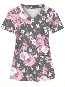 2 Pocket Women's Scrub Top, Soft, Breathable, Practical Uniform Shirt For Healthcare Professionals - Scrub Shirt, Suitable For Hospitals, Dental Clinics, Salons And Institutions, Nurse Workwear, Nursing Uniform Vacation - Multicolor - View 1