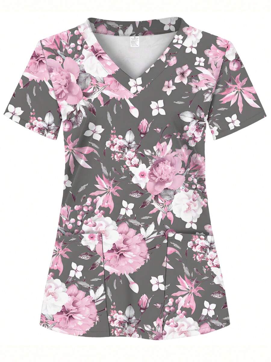 2 Pocket Women's Scrub Top, Soft, Breathable, Practical Uniform Shirt For Healthcare Professionals - Scrub Shirt, Suitable For Hospitals, Dental Clinics, Salons And Institutions, Nurse Workwear, Nursing Uniform Vacation - Multicolor - View 1