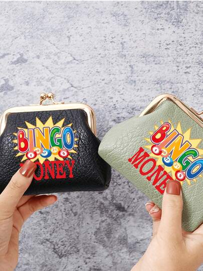 Bingo Coin Kiss Lock Zipper Wallet, Women's Short PU Vintage Buckle Wallet With Metal Kiss Lock, Compact And Portable, Suitable For Hoodies Or Small Crossbody Bags. Candy Color Zipper Wallet, Can Hold Coins, Jewelry And Earphones, Bright And Vibrant Colors, Perfect For Parties.
