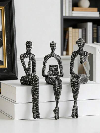 3pcs/1pc Black New Letter Human Sculpture Decor, Modern Bookshelf & Desk Decoration, Display Cabinet & Bar Decor, Wedding Party Craft, Office Desk Accessory, Living Room Decor, Christmas Gift, Girl Gift
