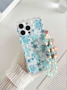 海龟彩绘编织波浪边简约优雅TPU彩绘防震手机壳，配串珠手链配件，兼容 17 Pro/17 Air/17/17 Pro Max、16/11/16 Pro/16 Plus/16 Pro Max/16 e/15 Pro Max/13/14/12/XS/XR/7G/8 Plus/XR/7/8、15 Pro Max、13、14、P12、X、12/14彩绘TPU防震软壳 - 彩色 - 查看 1