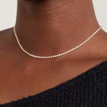 MDFUN Collares de tenis de 2 mm para mujeres/hombres - Cadena de tenis clásica con diamantes de circonita cúbica con engaste de 4 puntas chapado en oro de 18 quilates, tamaño del collar de tenis para damas de 16 a 22 pulgadas - oro - Ver 11