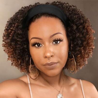 African Curly Black Wig With Headband, Long Shoulder Length Heat Resistant Wavy Wig For Women, Suitable For Daily Wear, Party, Cosplay