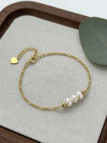1pc S925 Sterling Silver French Elegant Pearl Bracelet, Women's Chic Elegant Fashion High-End Minimalist Versatile Accessory, Suitable For Work Outfit, Exquisite Gift - Pearl - View 5
