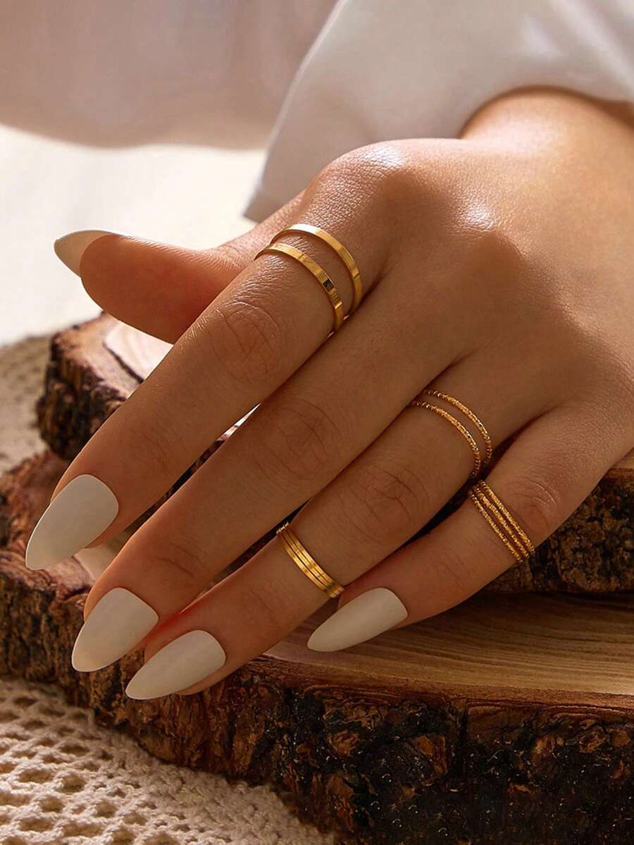 10pcs Assorted Minimalist Metal Rings, Knuckle Rings Set For Women - Yellow Gold - View 1