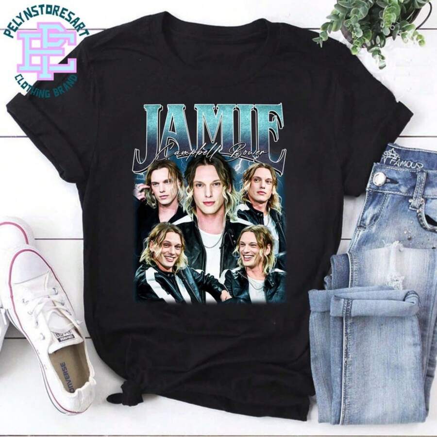 Jamie Campbell Bower T-Shirt, Jamie Campbell Bower Retro Pirate T-Shirt, Jamie Campbell Bower Gift For Her, Jamie Campbell Bower Merchandise - 黑色 - 查看 1